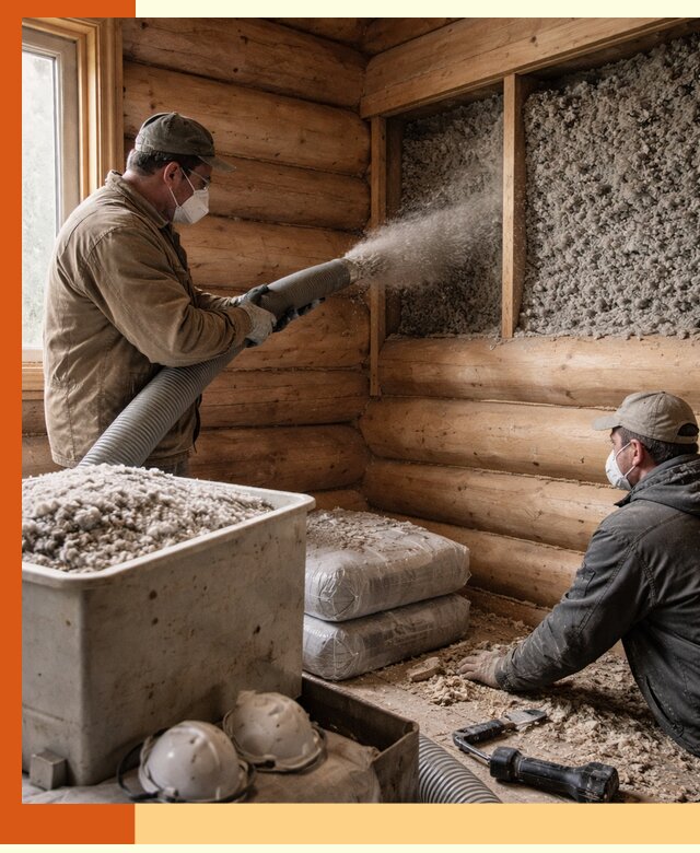 Утепление дома из бруса эковатой в Россоши