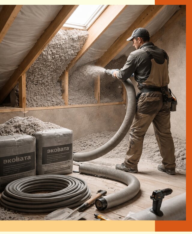 Утепление мансарды эковатой в Россоши от 2281 руб/м2 — монтаж, задувка, цена | ТепломастерРсс