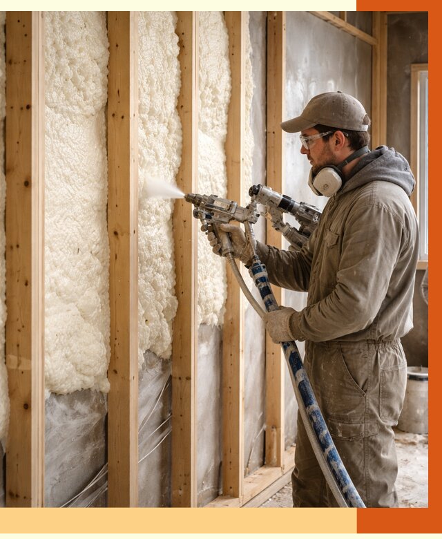 Утепление каркасной стены ППУ в Россоши от 4407 руб./м2 под ключ | ТепломастерРсс