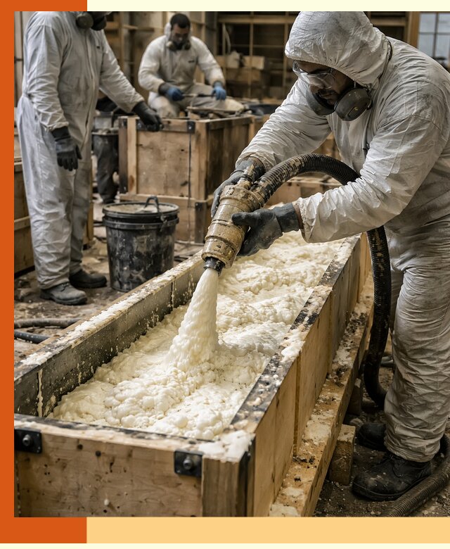 Заливка пенополиуретана в формы для утепления в Россоши