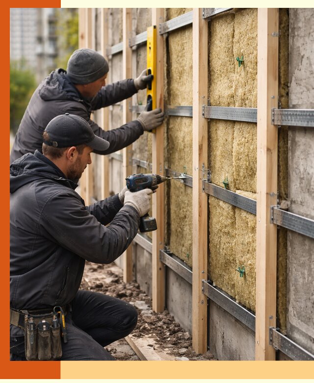 Монтаж обрешетки под утепление зданий и квартир в Россоши